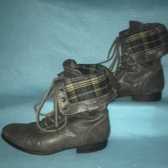 ROUGE fold over or lace up boots dark gray motorcycle army thrasher GUC size 7.5 - Picture 3 of 9